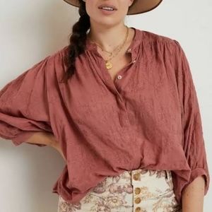 Rose button down oversized blouse NWT
